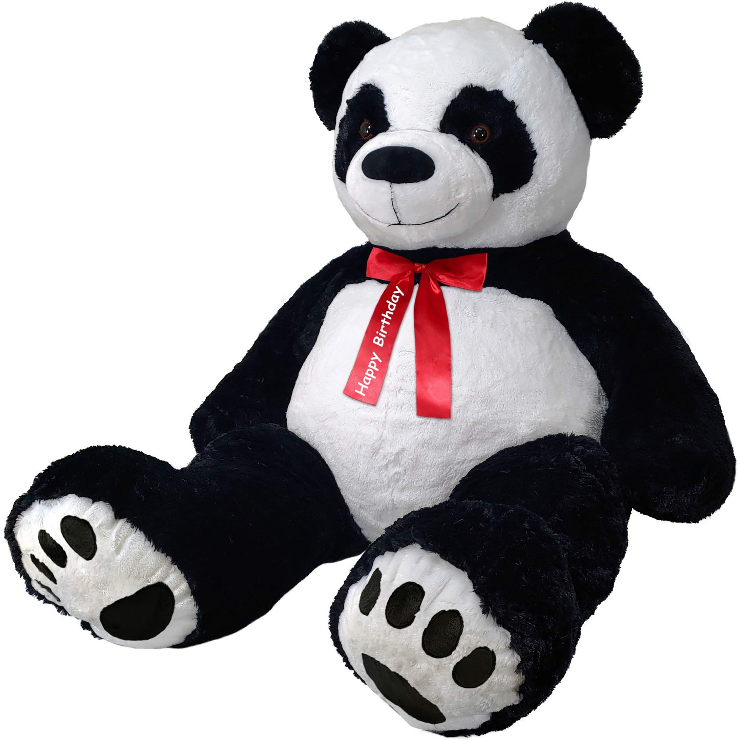Anico 59" Tall (5 Feet) Giant Plush Panda Teddy Bear with "XOXO" Red Ribbon, Embroidered Paws, and Smiling Face