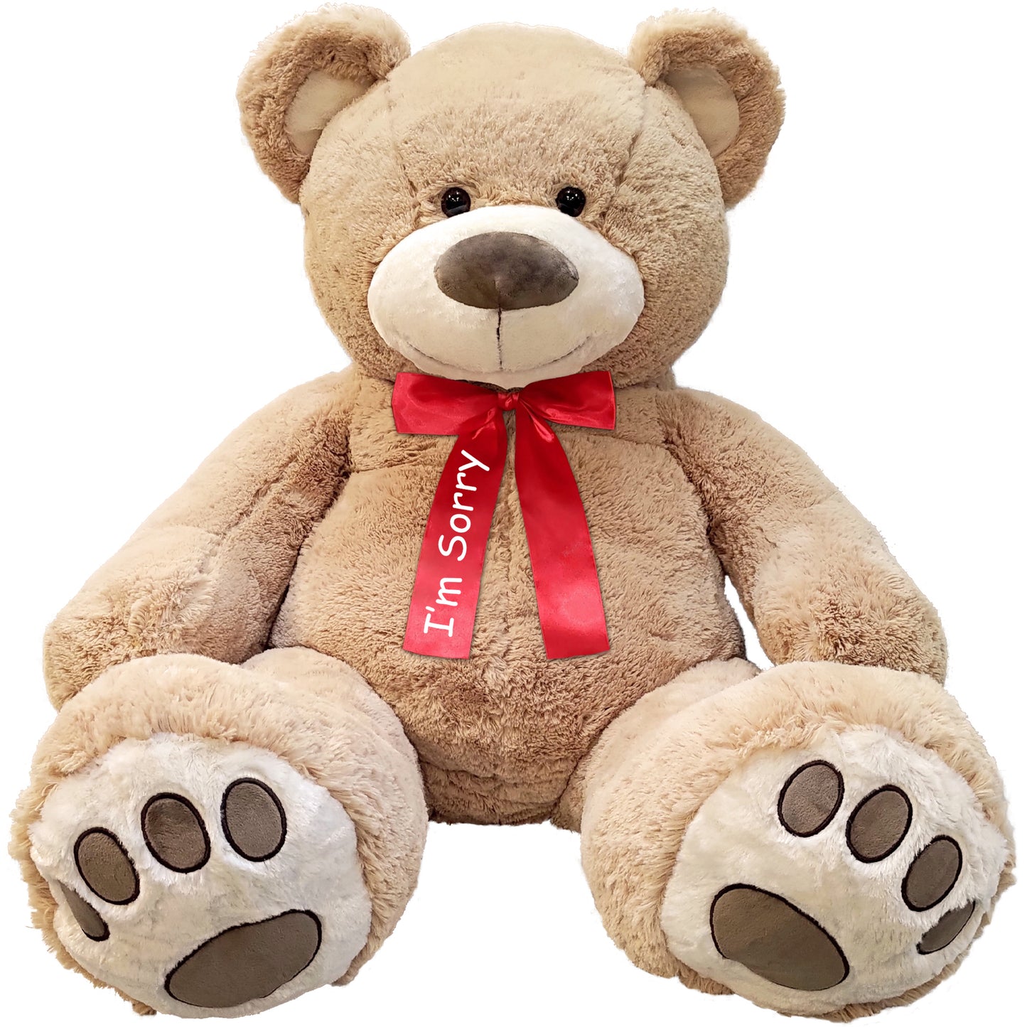 Anico 59" Tall (5 Feet) Giant Plush Teddy Bear with "I'm Sorry" Red Ribbon, Embroidered Paws, and Smiling Face
