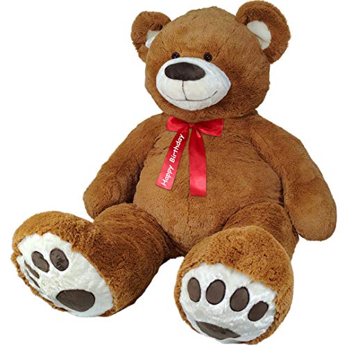 Anico 59" Tall (5 Feet) Giant Plush Brown Teddy Bear with "Happy Anniversary" Red Ribbon, Embroidered Paws, and Smiling Face