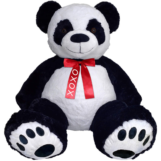 Anico 59" Tall (5 Feet) Giant Plush Panda Teddy Bear with "XOXO" Red Ribbon, Embroidered Paws, and Smiling Face