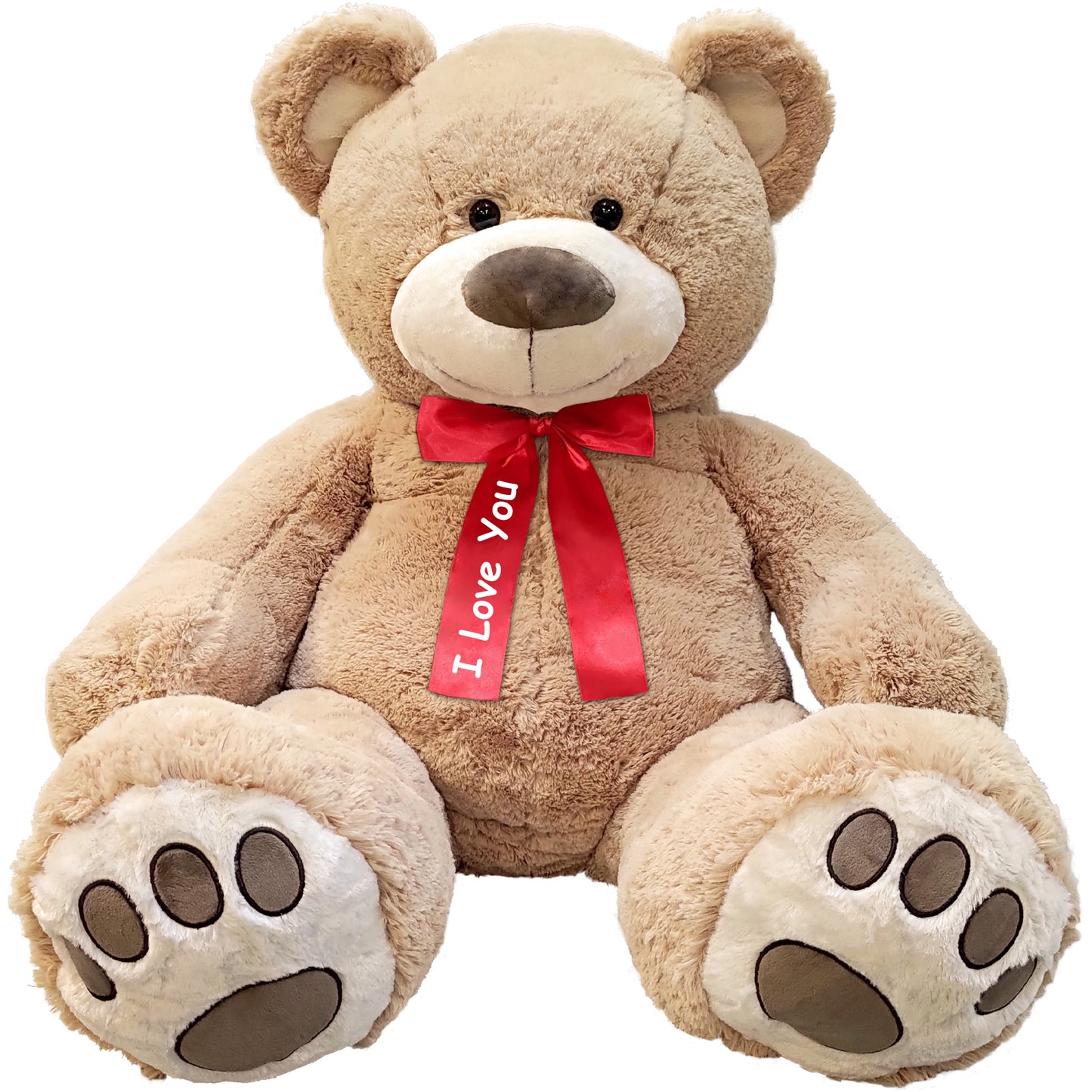 Anico 59" Tall (5 Feet) Giant Plush Teddy Bear with "I Love You" Red Ribbon, Embroidered Paws, and Smiling Face