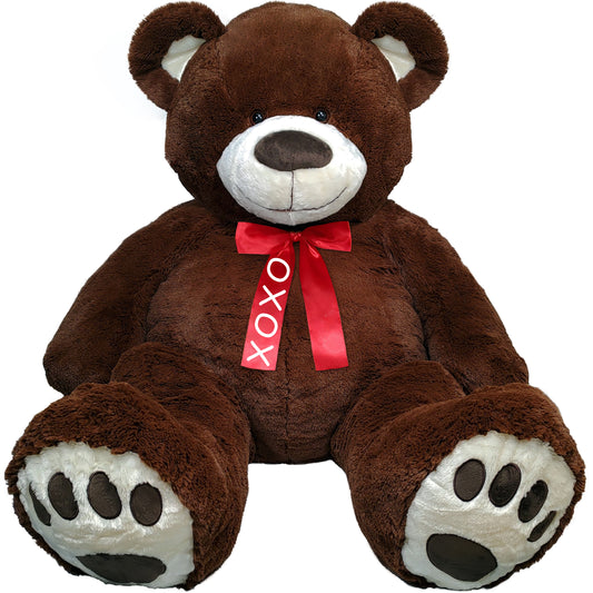 Anico 59" Tall (5 Feet) Giant Plush Chocolate Brown Teddy Bear with "XOXO" Red Ribbon, Embroidered Paws, and Smiling Face