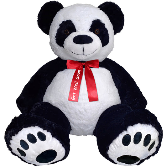 Anico 59" Tall (5 Feet) Giant Plush Panda Teddy Bear with "Get Well Soon" Red Ribbon, Embroidered Paws, and Smiling Face