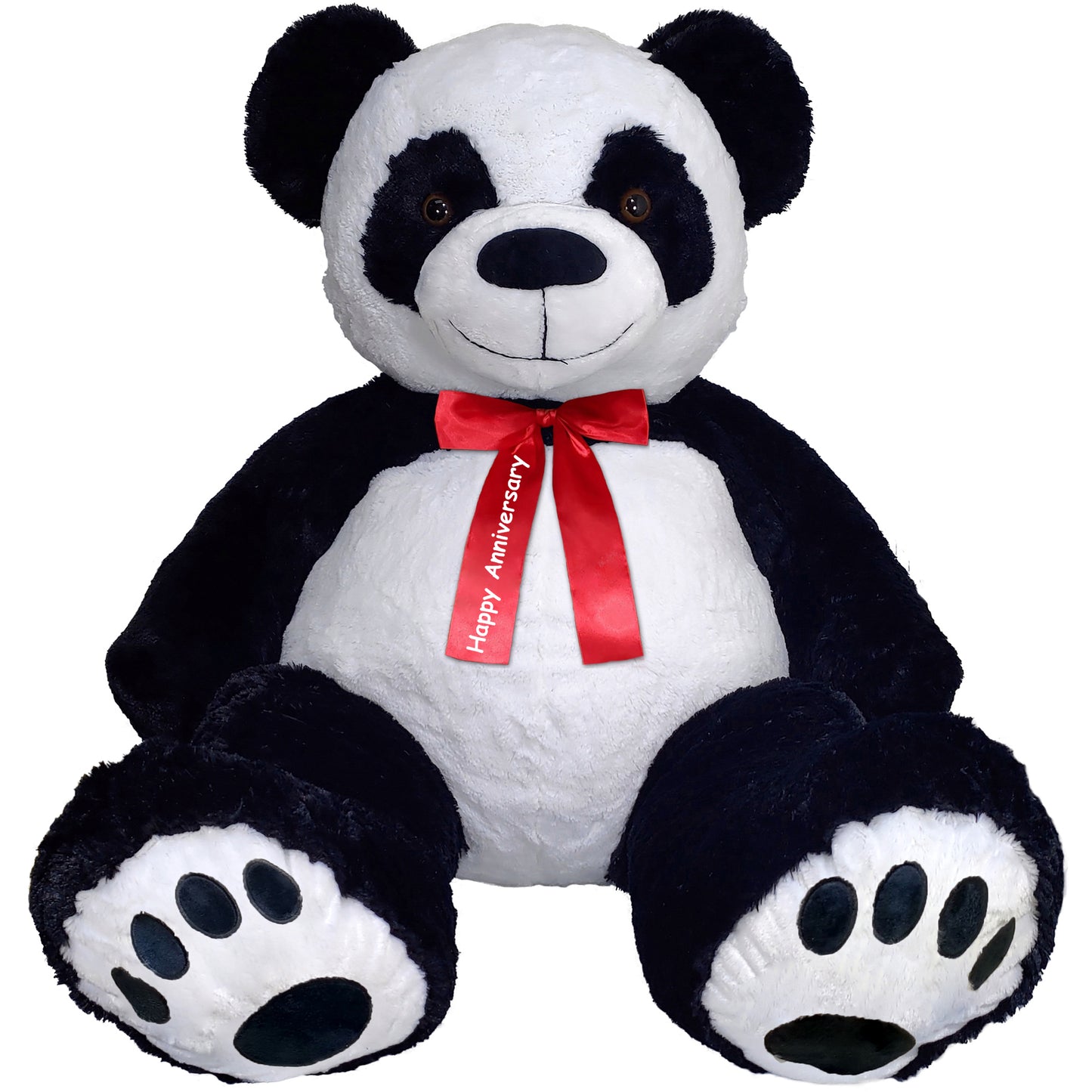 Anico 59" Tall (5 Feet) Giant Plush Panda Teddy Bear with "Happy Anniversary" Red Ribbon, Embroidered Paws, and Smiling Face