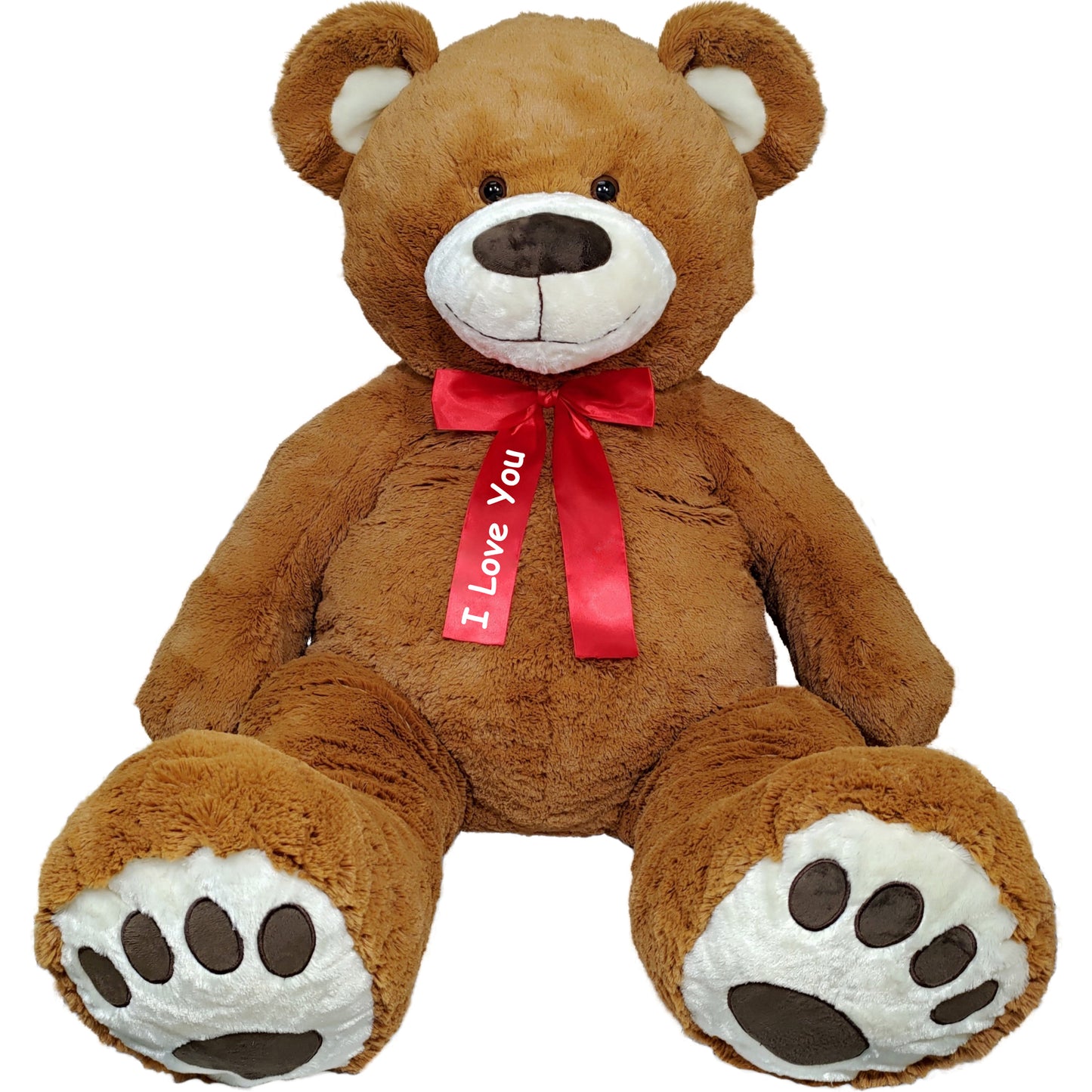 Anico 59" Tall (5 Feet) Giant Plush Brown Teddy Bear with "I Love You" Red Ribbon, Embroidered Paws, and Smiling Face