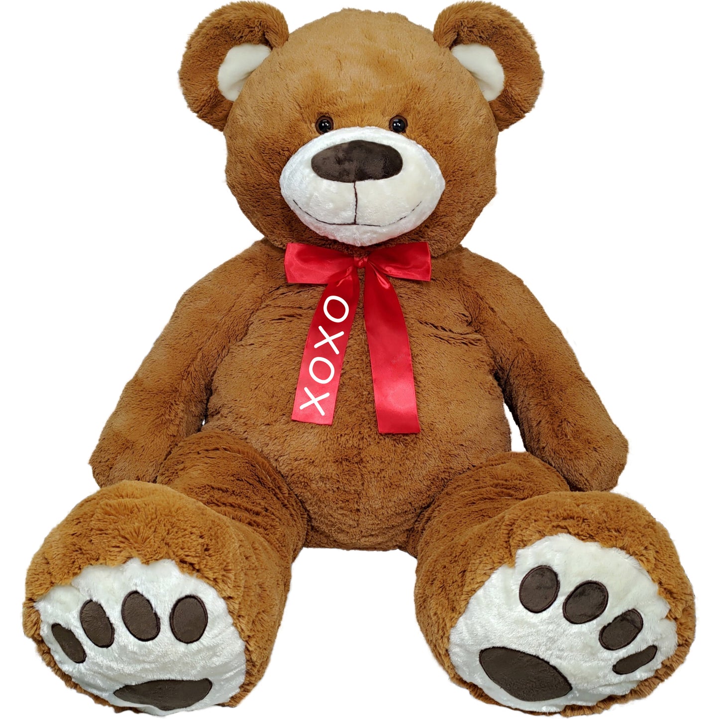 Anico 59" Tall (5 Feet) Giant Plush Brown Teddy Bear with "XOXO" Red Ribbon, Embroidered Paws, and Smiling Face