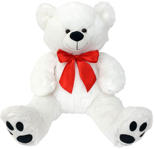 20" Stuffed White Bear with Red Ribbon